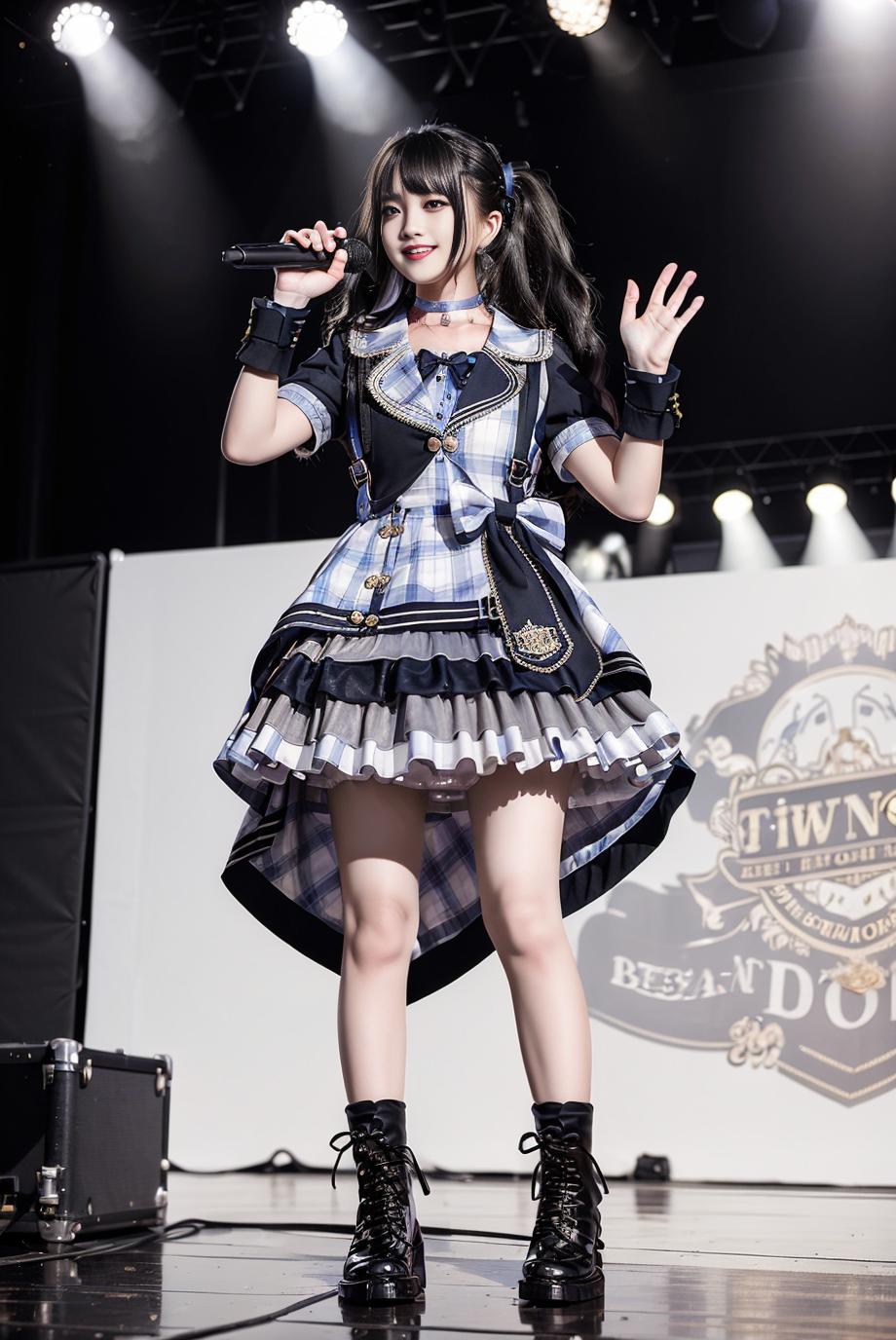 00067-4206965957-realistic, photorealistic, masterpiece, best quality, idol_costume, knee boots, 1girl, solo, smile, idol, full body, looking at.png